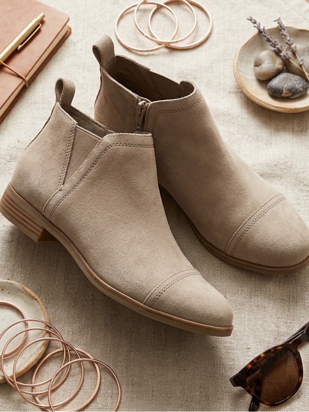 Toms Women’s Suede Chelsea Ankle Boot in Taupe